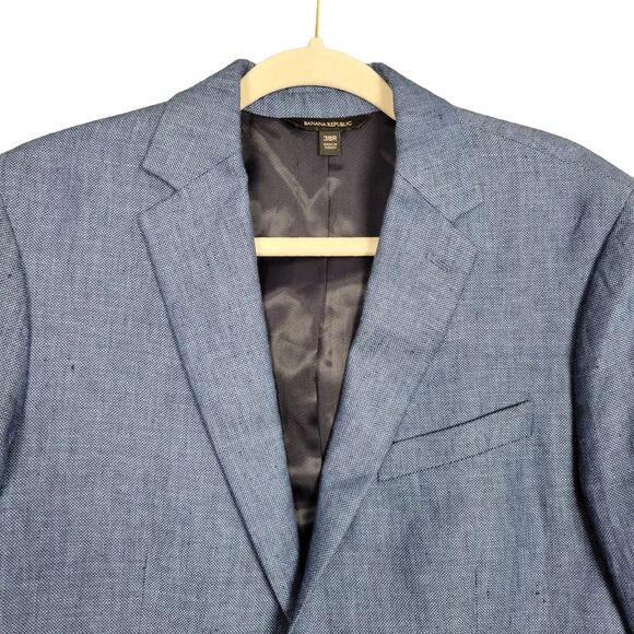 BANANA REPUBLIC Blue Linen Slim Fit Notch Lapel Double Vent Blazer Jacket 38R - Picture 1 of 13